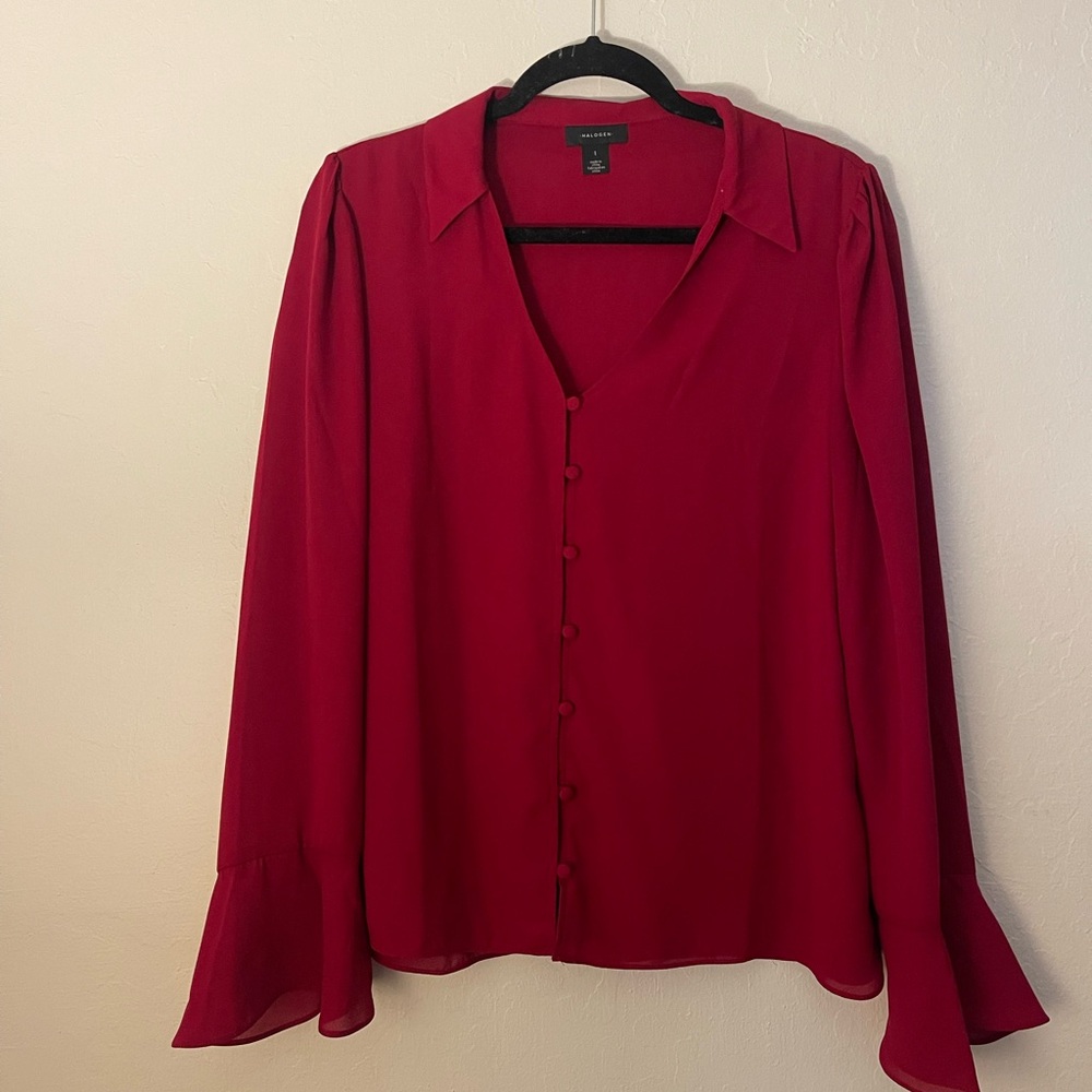 Halogen Vibrant Red V-Neck Blouse